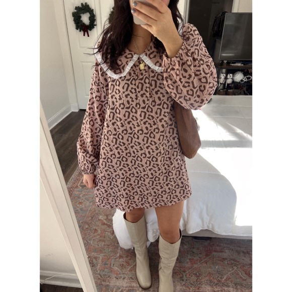 Leopard Print Babydoll Dress with Collar - Picture 1 of 4
